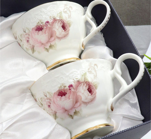 Pink Peony bone china cup and saucer pair with a pink peony pattern, 325 mL