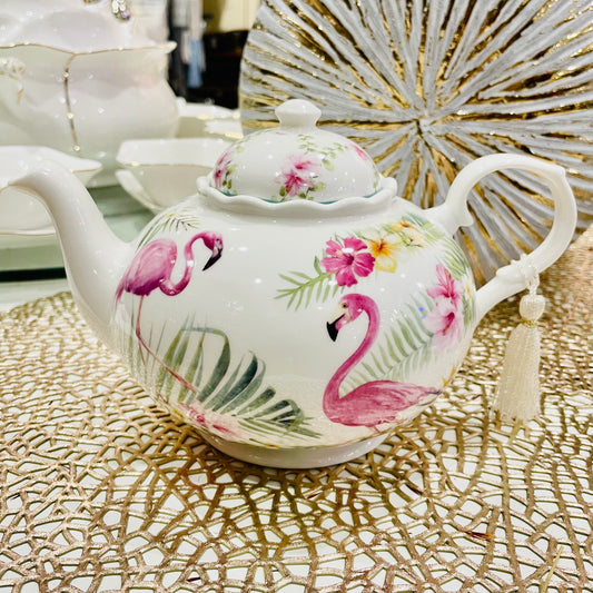 Flamingo porcelain teapot, 1000 mL, with a flamingo print