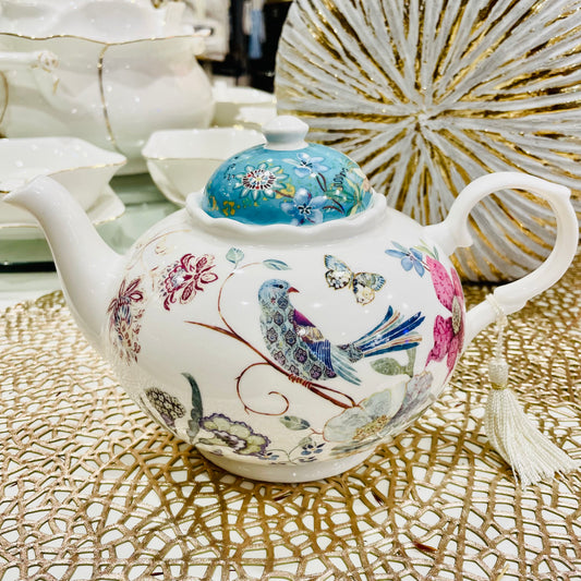 Birds of Paradise porcelain teapot, 1000 mL, painted with birds of paradise