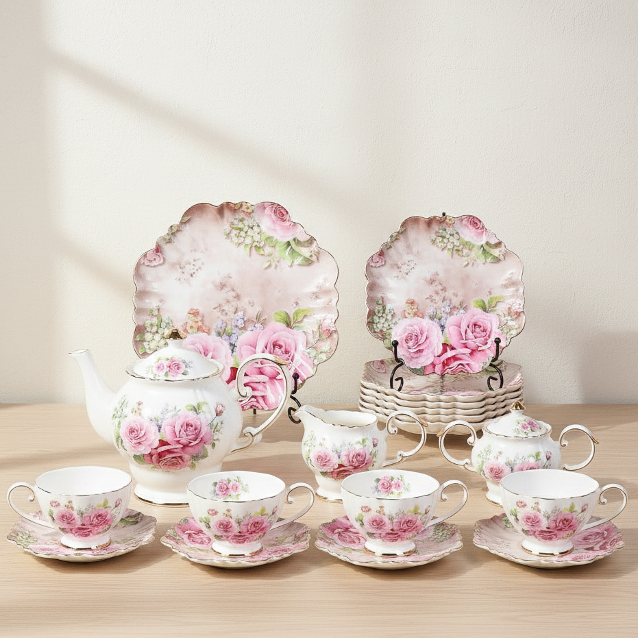 Country Rose bone china tea service