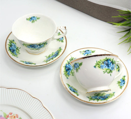 Blue Country Rose porcelain cup and saucer pair with a blue rose pattern, 325 mL