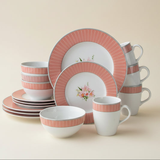 Anemone 16-piece black and white porcelain dinner set, service for four
