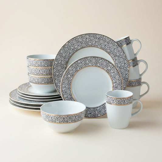 Neutral 16-piece undecorated porcelain dinner set in natural earth clay, service for four