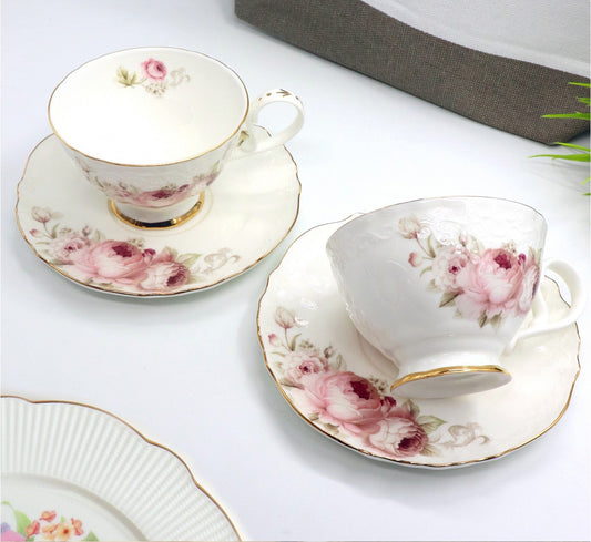 Pink Peony bone china cup and saucer pair with a pink peony pattern, 325 mL