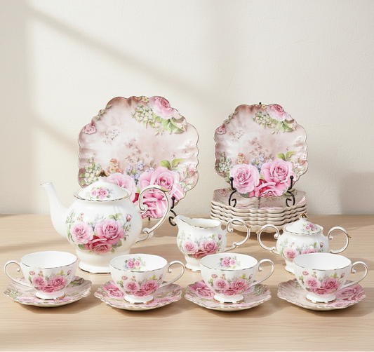 Country Rose 24-piece bone china tea set for six with a rustic rose pattern