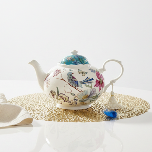 Birds of Paradise porcelain teapot, 1000 mL, painted with birds of paradise