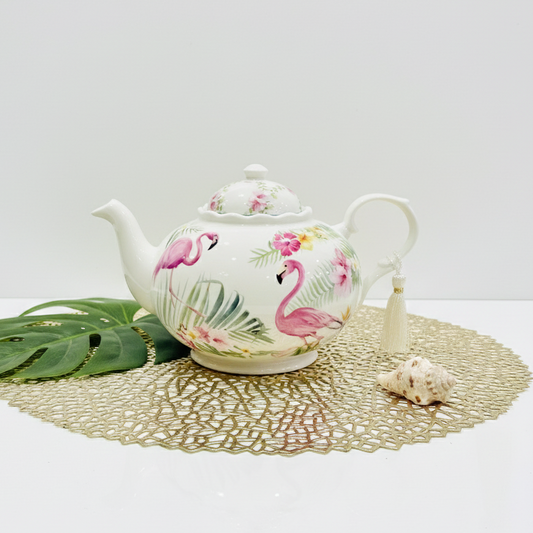Flamingo porcelain teapot, 1000 mL, with a flamingo print