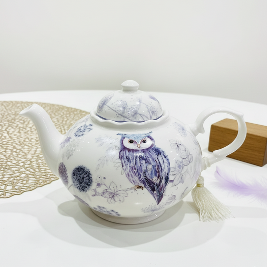 Purple Owl English style porcelain teapot, 1000 mL, in bright white