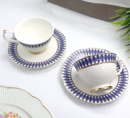 Royal Blue porcelain cup and saucer pair in deep blue and white, 325 mL