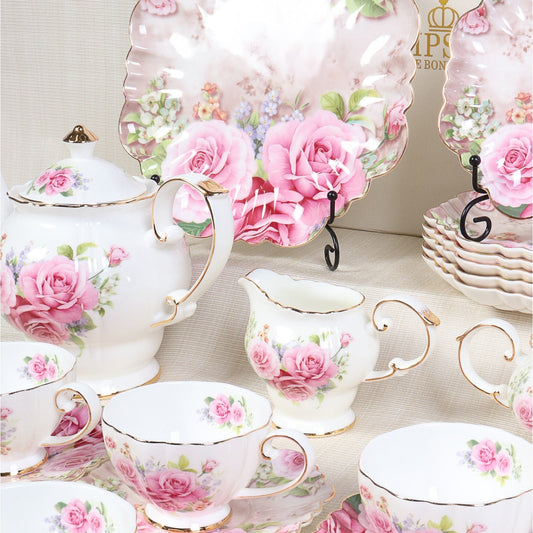 Country Rose 24-piece bone china tea set for six with a rustic rose pattern