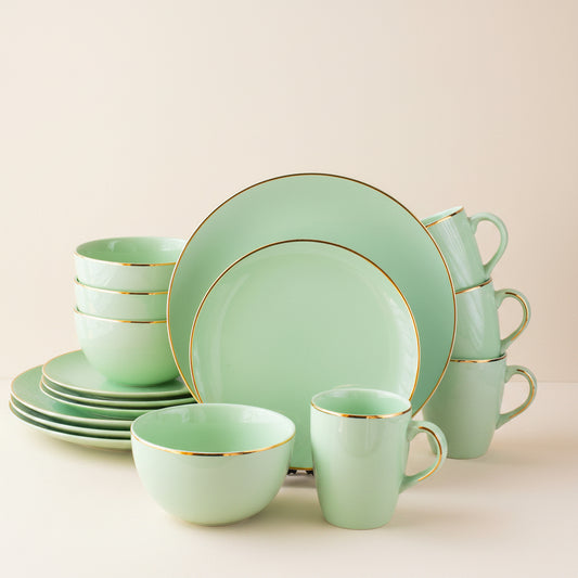 Senorita Green 16-piece porcelain dinner set with 27.5 cm dinner plates, service for four