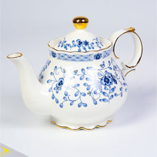 Load image into Gallery viewer, Blue Flower Gold Trim Tea Pot
