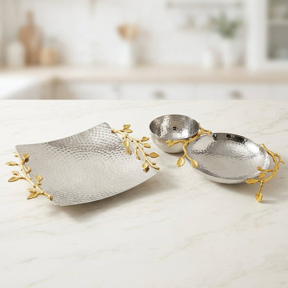 Dhanteras Serving Set | Gilded Leaf, 3 Pieces