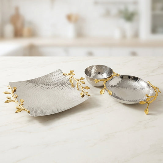 Dhanteras Serving Set | Gilded Leaf, 3 Pieces