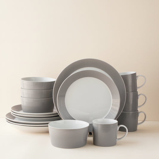 Ripple Grey 16-piece grey and white porcelain dinner set, service for four