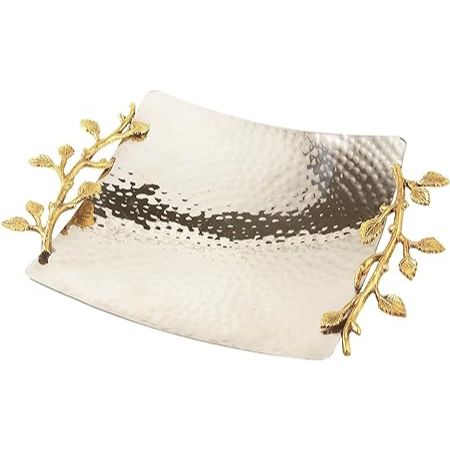 Gilded Leaf square hammered serving tray with gold trim, 8 inches wide