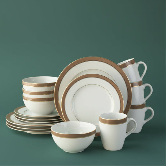 Green Ribbon 16-piece porcelain dinner set with a green rim, service for four