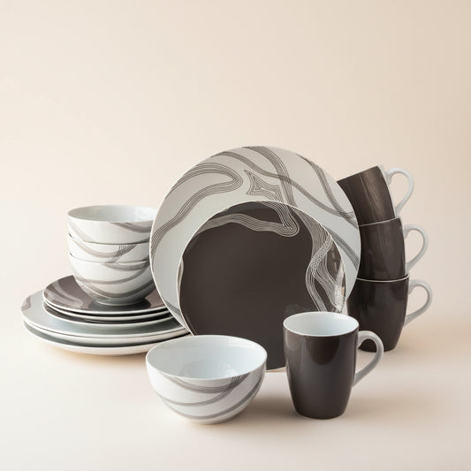 Green Wave 16-piece porcelain dinner set with a green wave pattern, service for four