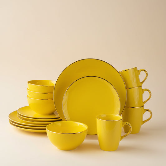 Senorita Yellow 16-piece porcelain dinner set with 27.5 cm dinner plates, service for four
