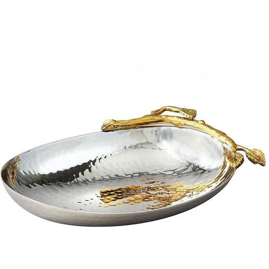 Small hammered stainless steel serving bowl in silver