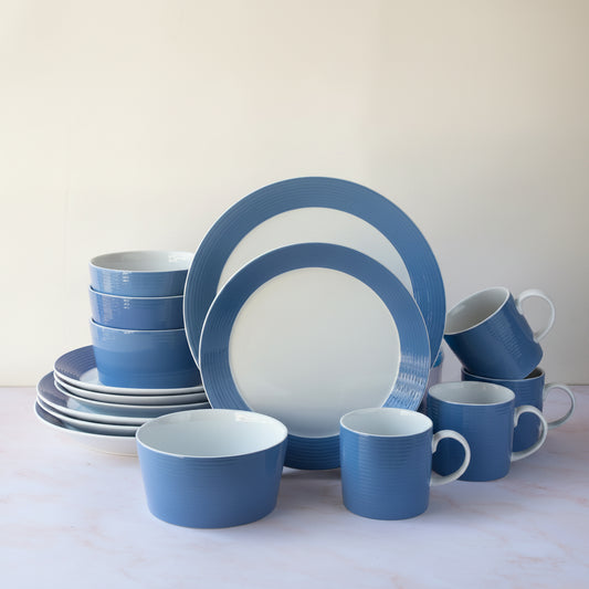 Ripple Blue 16-piece blue and white porcelain dinner set, service for four