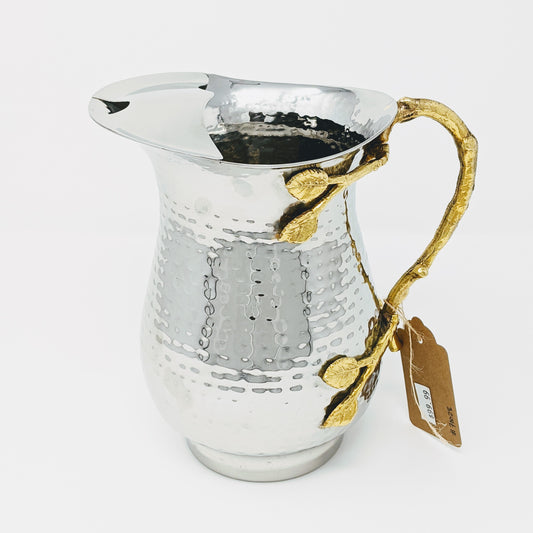 Gilded Leaf hammered stainless steel pitcher with gold trim, one litre