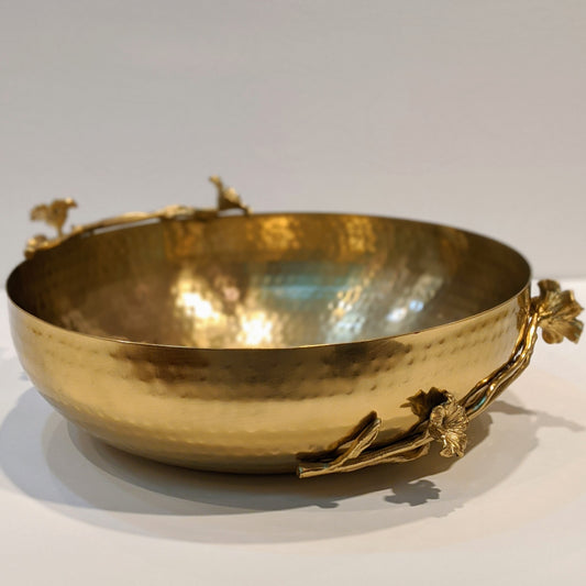 Aurous gold-plated hammered stainless steel serving bowl