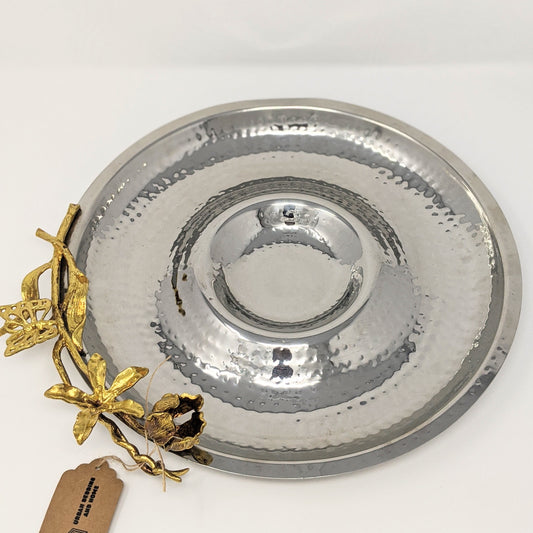 Gilded Flower two-section round serving tray with gold trim, 12.5 inches