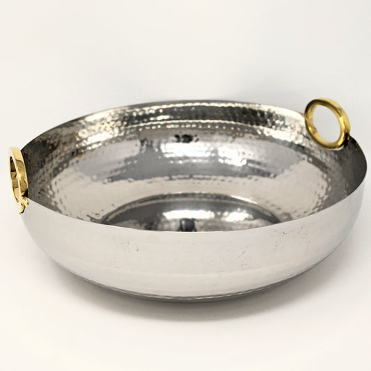 Golden Ring hammered serving bowl with a gold ring rim, 12 inches