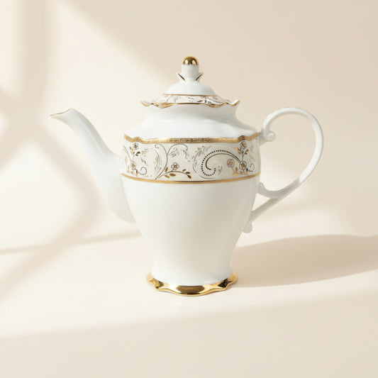 Royal Gold 15-piece bone china tea set for six with gold trim, teapot, cups and saucers