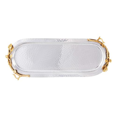 Gilded Leaf long hammered serving tray with gold trim, 15 inches