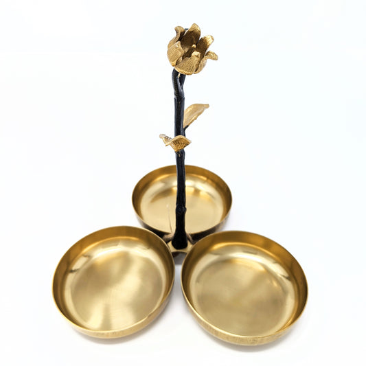 Gold hammered three-tier serving tray, 6 inches wide