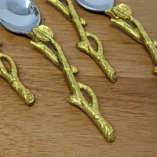 Gilded Leaf teaspoon set of four with golden vine handles, 6 inches