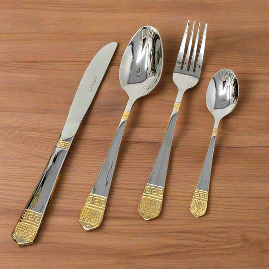 Gold Royal Salute 24-piece stainless steel flatware set, service for six