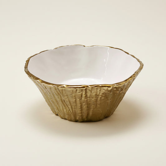 Gold tree bark textured serving bowl