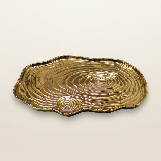 Gold tree bark textured serving tray, 16 inches long