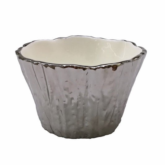 Silver tree bark textured serving bowl