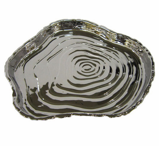 Silver tree bark textured serving tray, 8 inches long
