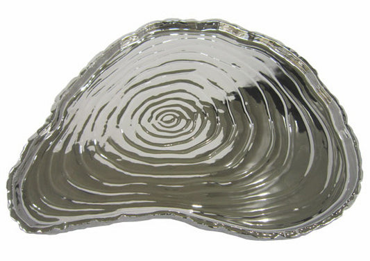 Silver tree bark textured serving tray, 13 inches long
