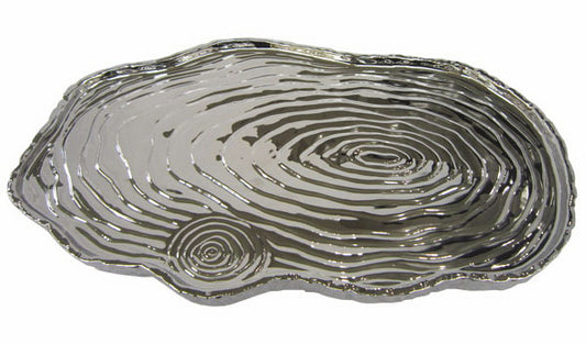 Silver tree bark textured serving tray, 16 inches long